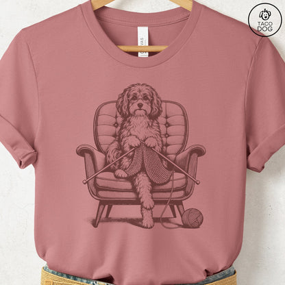 Havanese Knitting T-Shirt Heather Mauve Taco-Dog