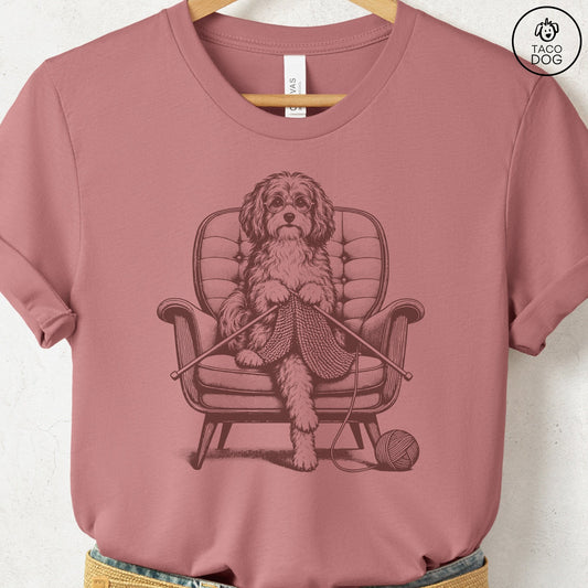 Havanese Knitting T-Shirt Heather Mauve Taco-Dog