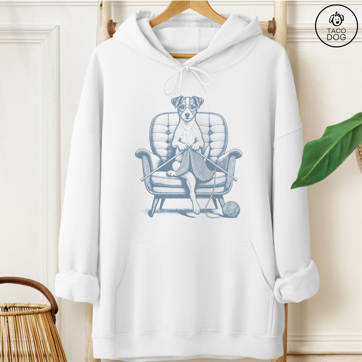 Jack Russell Knitting Hoodie White Taco-Dog