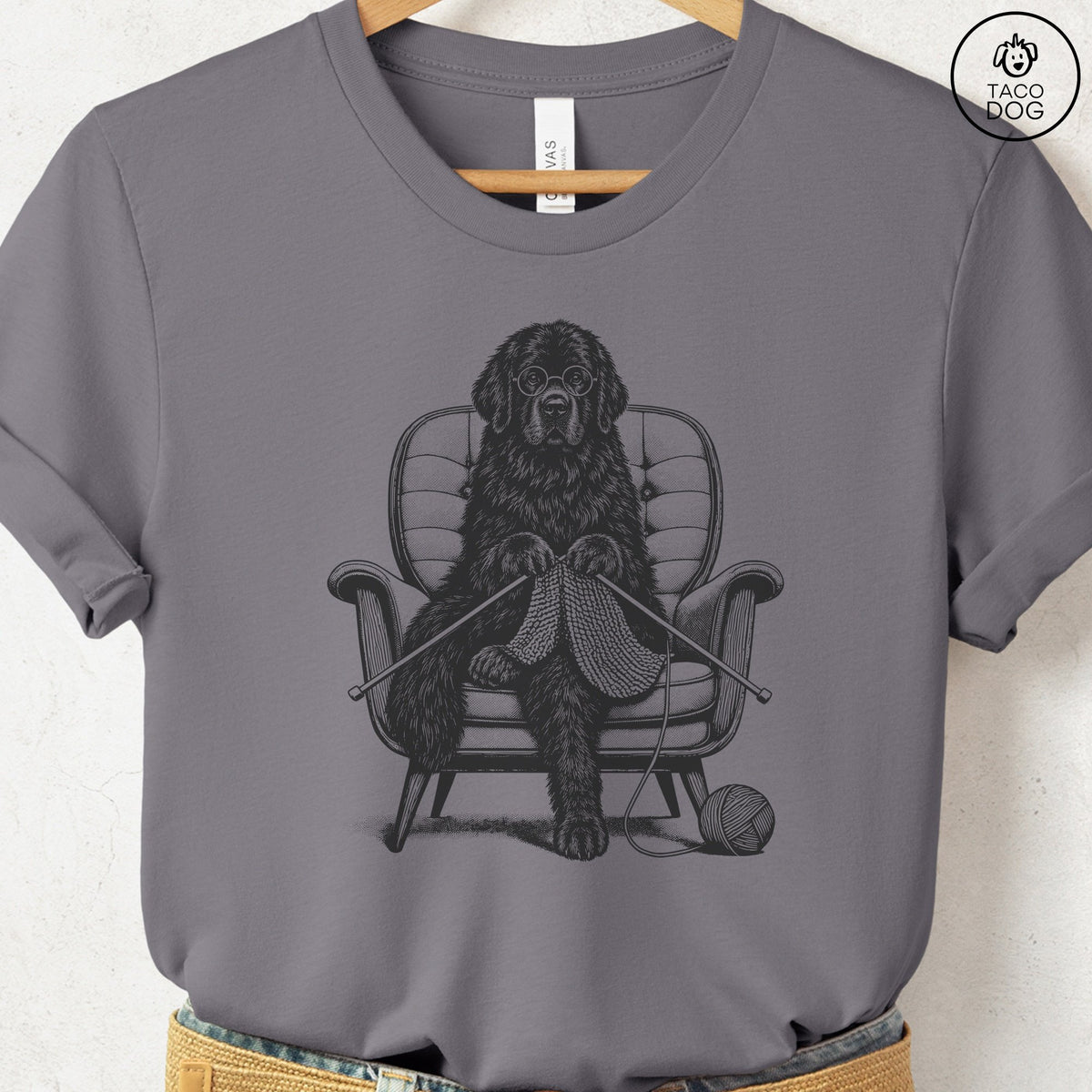 Newfoundland Knitting T-Shirt Storm Taco-Dog