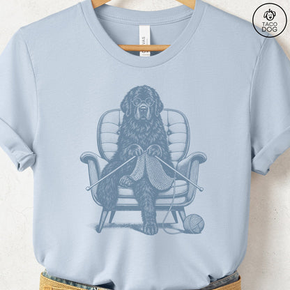 Newfoundland Knitting T-Shirt Light Blue Taco-Dog
