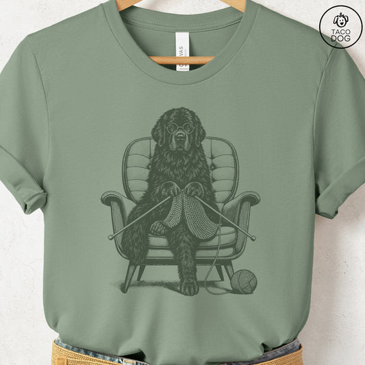 Newfoundland Knitting T-Shirt Sage Taco-Dog