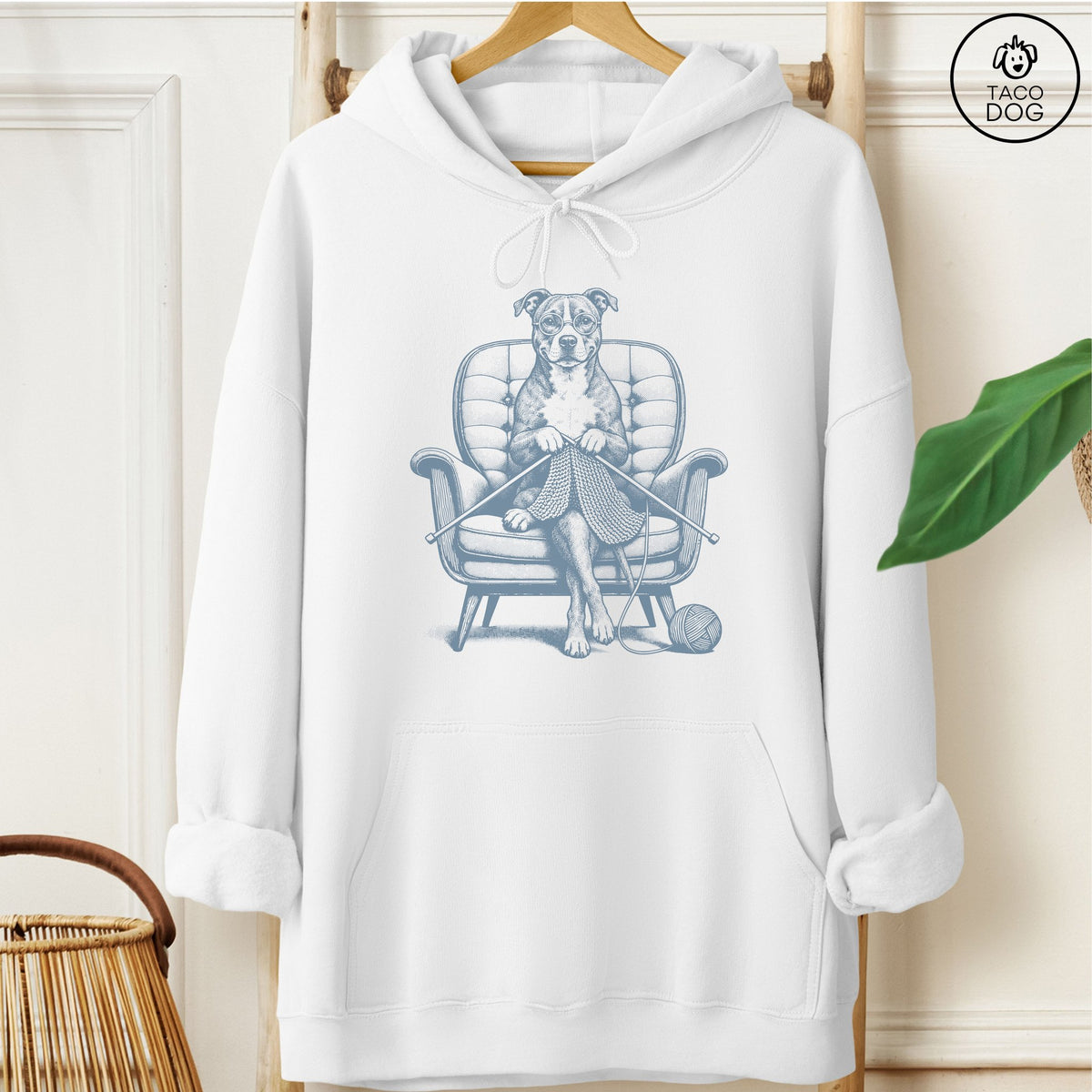 Pitbull Knitting Hoodie White Taco-Dog