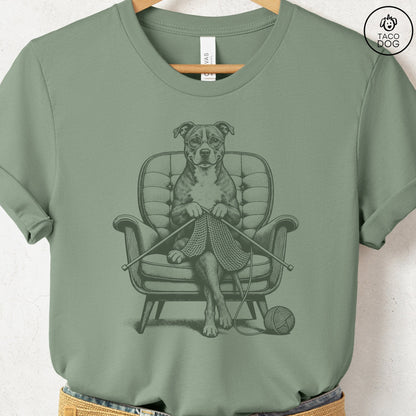 Pitbull Knitting T-Shirt Sage Taco-Dog