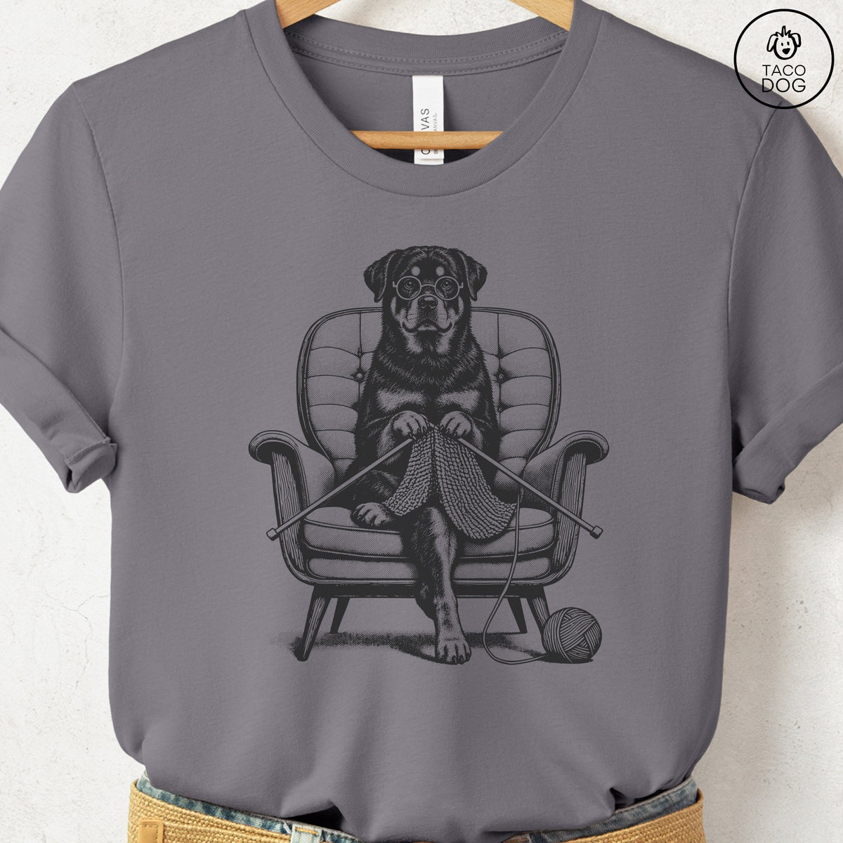 Rottweiler Knitting T-Shirt Storm Taco-Dog