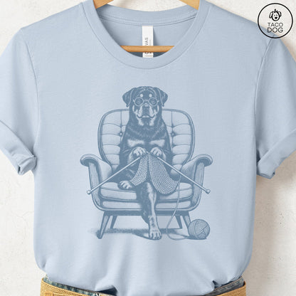 Rottweiler Knitting T-Shirt Light Blue Taco-Dog