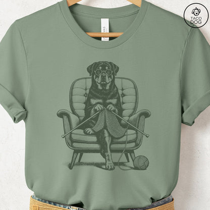 Rottweiler Knitting T-Shirt Sage Taco-Dog