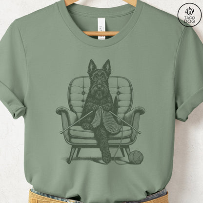 Scottie Knitting T-Shirt Sage Taco-Dog