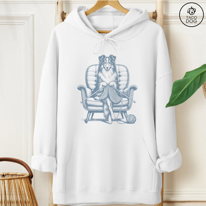 Shetland Sheepdog Knitting Hoodie White Taco-Dog