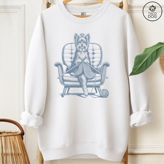 Yorkshire Terrier Yorkie Knitting Sweatshirt White Taco-Dog