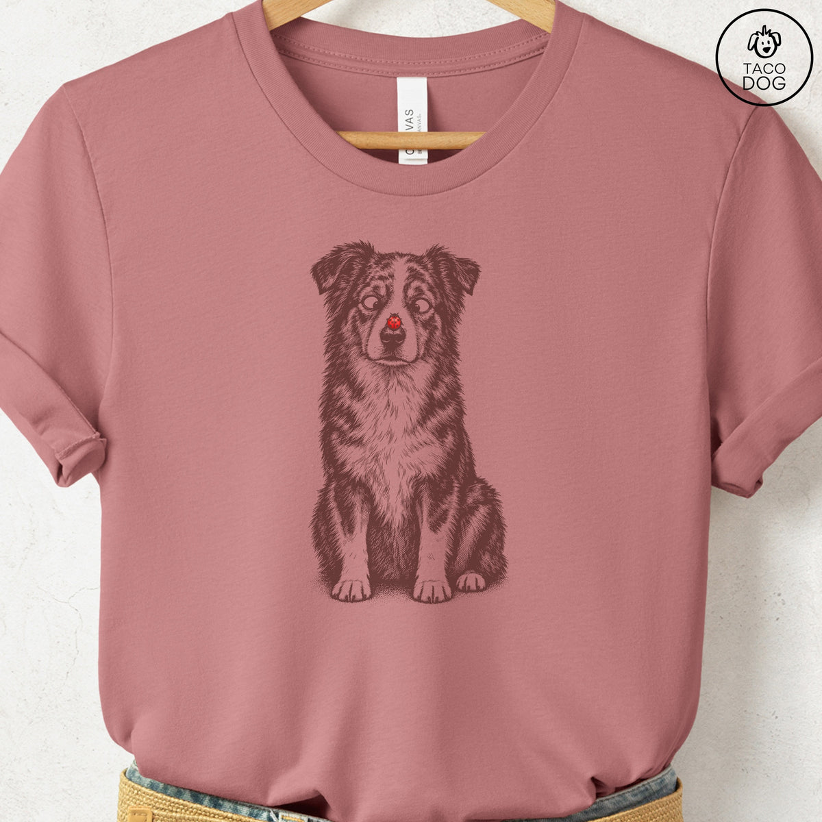 Australian Shepherd Ladybug T-Shirt Heather Mauve Taco-Dog