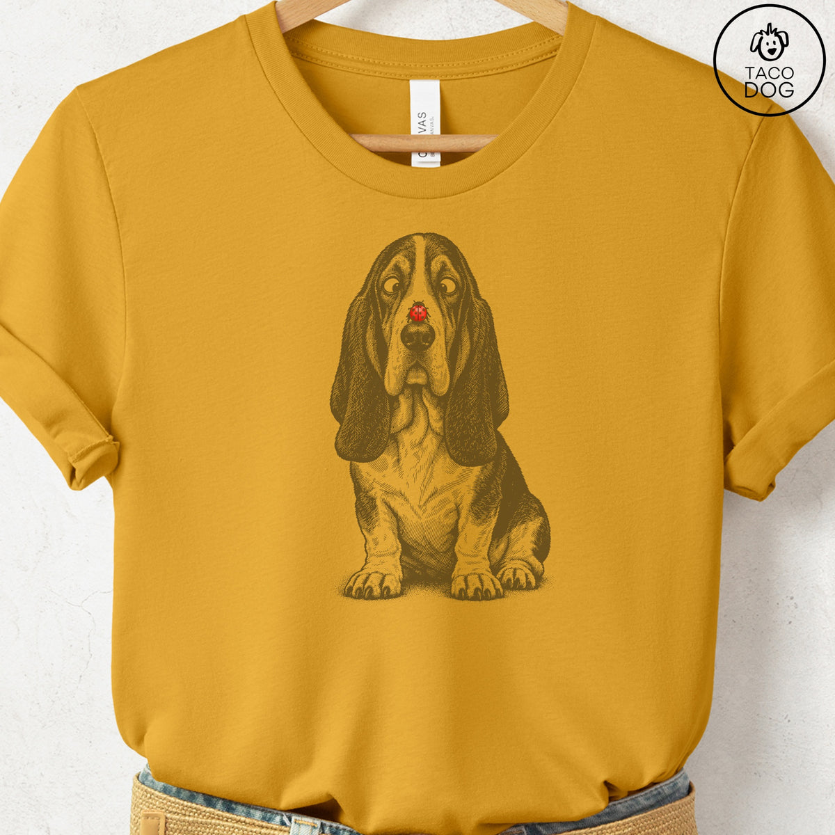 Basset Hound Ladybug T-Shirt, design close-up