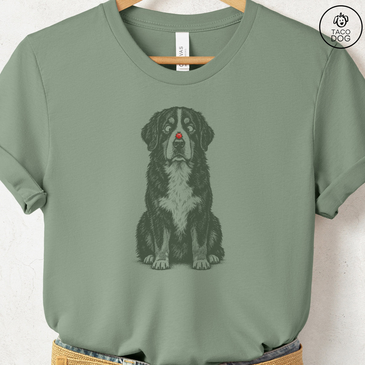 Bernese Mountain Dog Ladybug T-Shirt Sage Taco-Dog