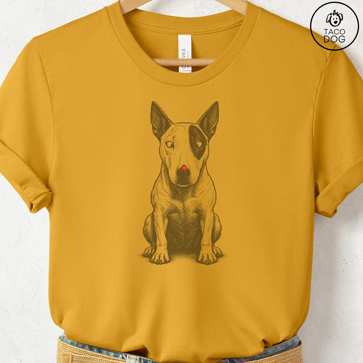 Bull Terrier Ladybug T-Shirt Mustard Taco-Dog