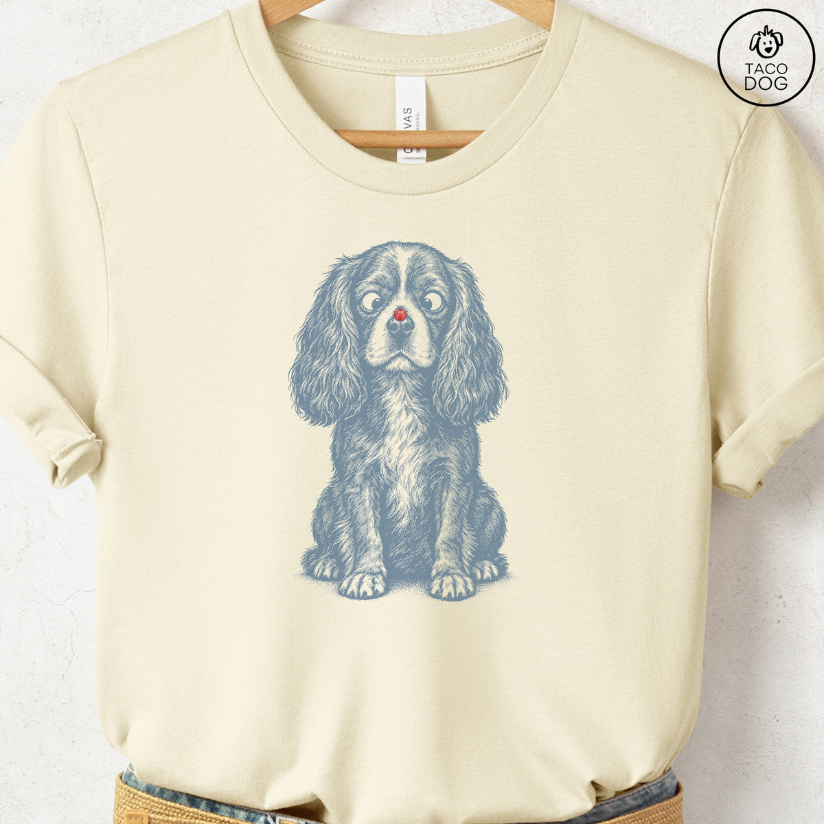 Cavalier King Charles Spaniel Ladybug T-Shirt Natural Taco-Dog