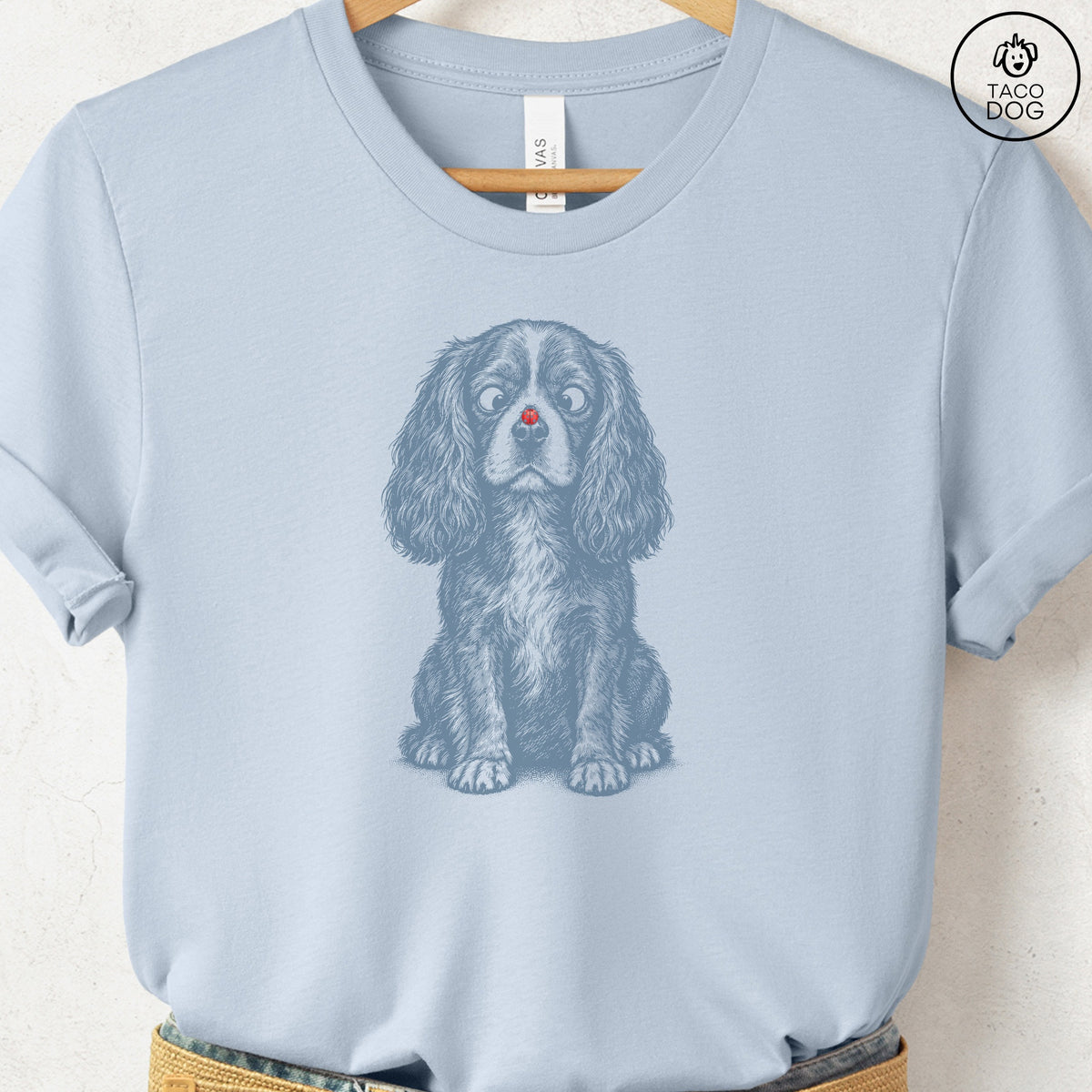 Cavalier King Charles Spaniel Ladybug T-Shirt Light Blue Taco-Dog