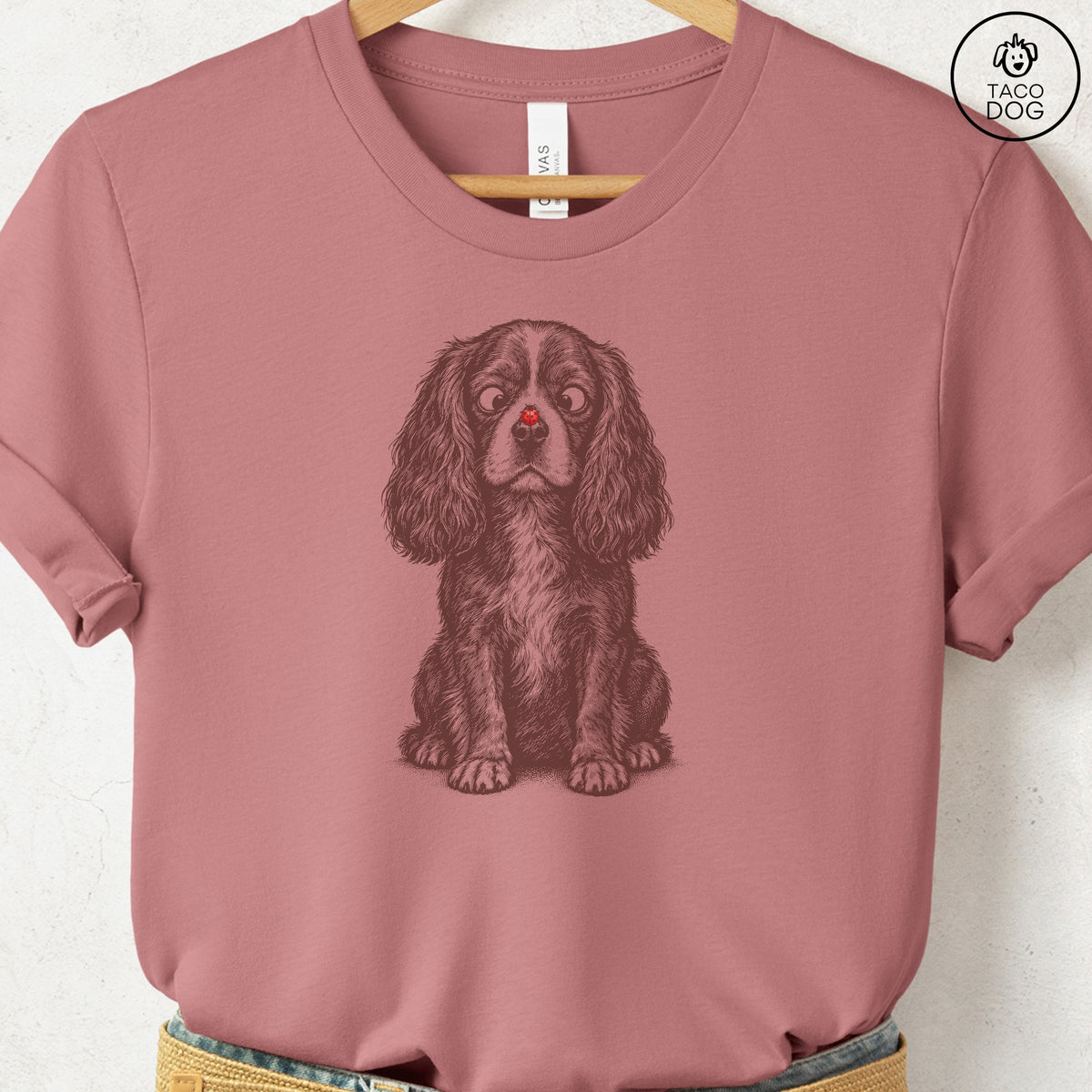 Cavalier King Charles Spaniel Ladybug T-Shirt Heather Mauve Taco-Dog