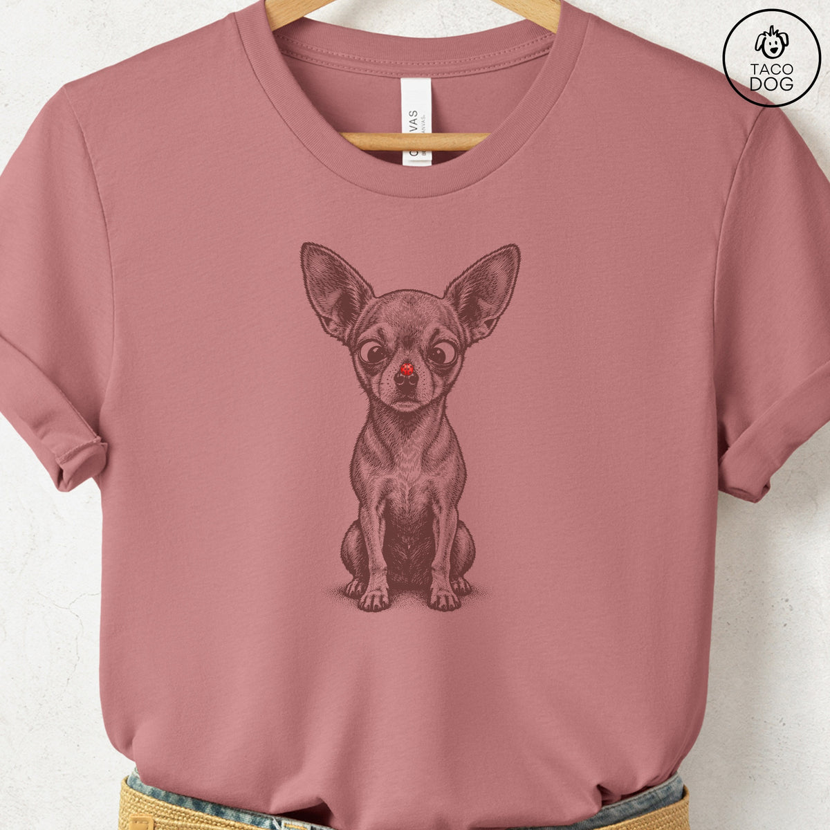 Chihuahua Ladybug T-Shirt Heather Mauve Taco-Dog