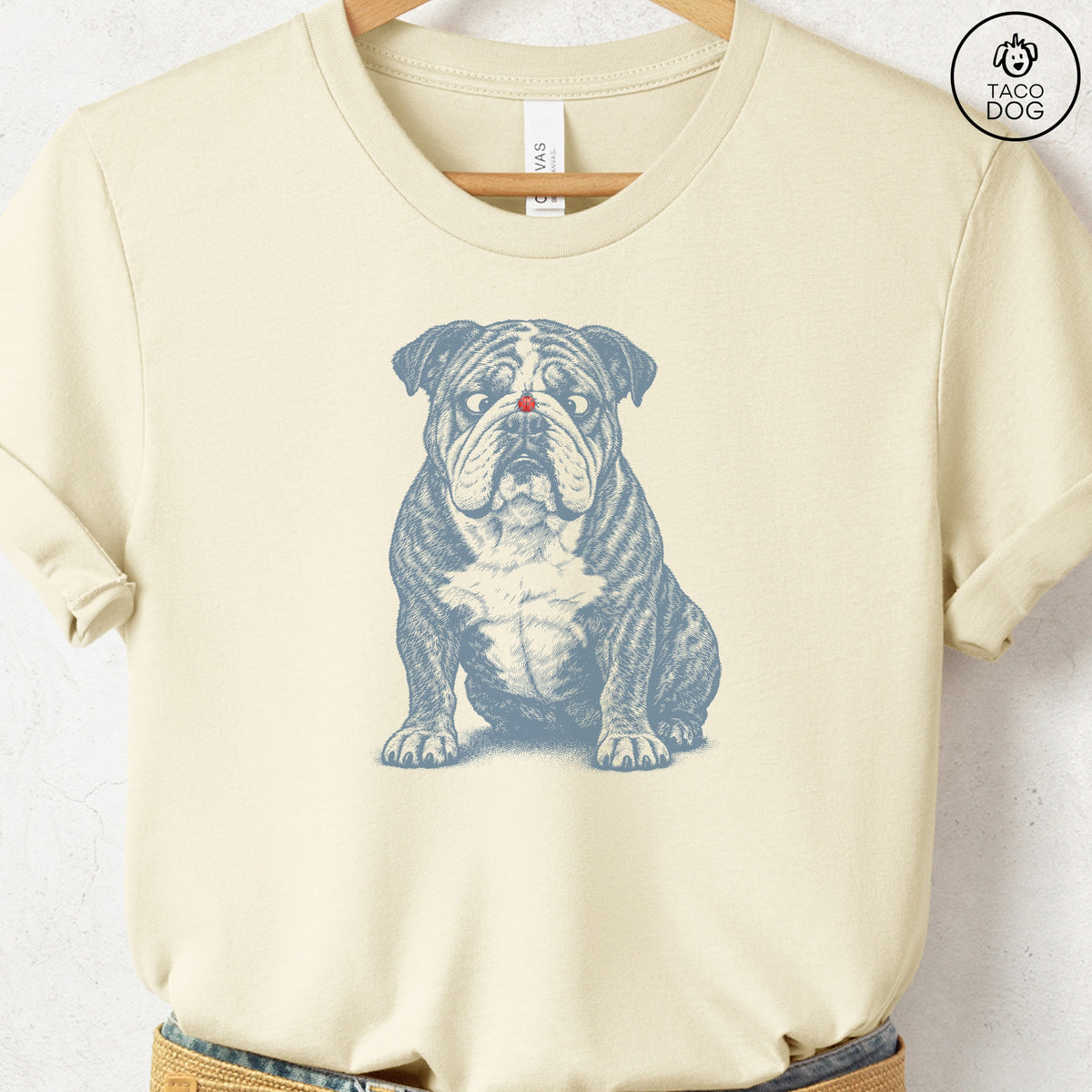 English Bulldog Ladybug T-Shirt Natural Taco-Dog