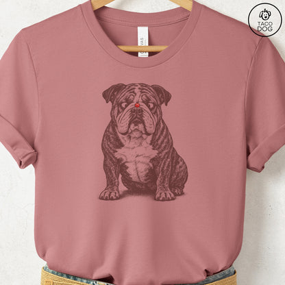 English Bulldog Ladybug T-Shirt Heather Mauve Taco-Dog