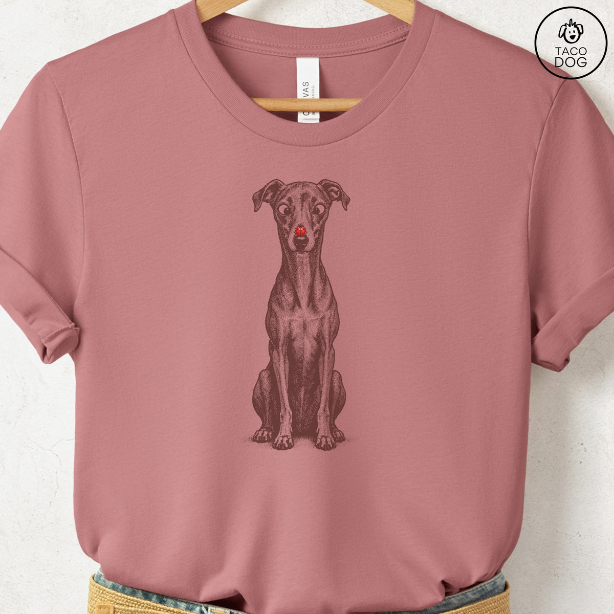 Italian Greyhound Whippet Ladybug T-Shirt Heather Mauve Taco-Dog