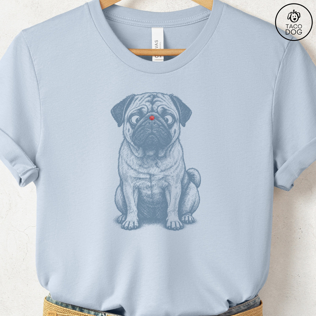 Pug Ladybug T-Shirt Light Blue Taco-Dog