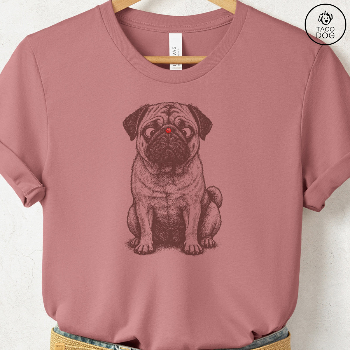 Pug Ladybug T-Shirt Heather Mauve Taco-Dog