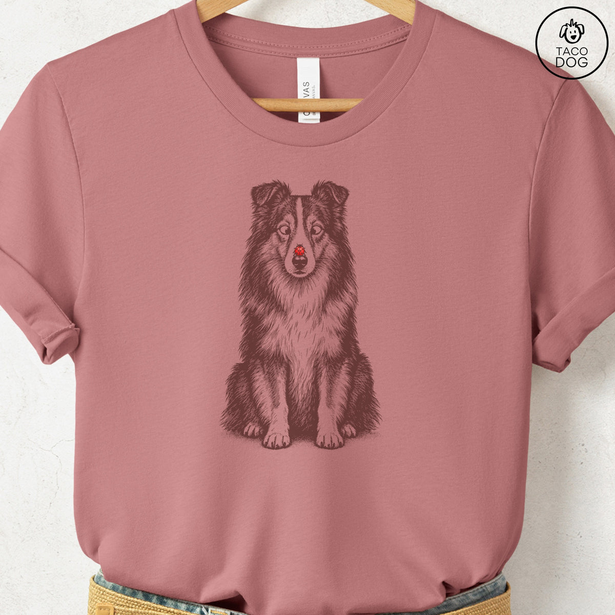 Shetland Sheepdog Ladybug T-Shirt Heather Mauve Taco-Dog