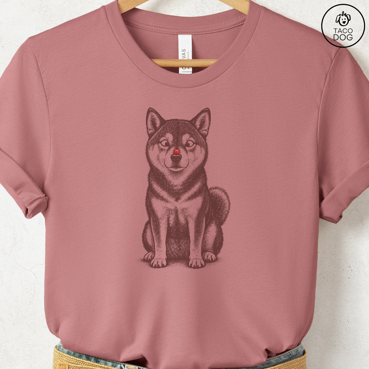 Shiba Inu Ladybug T-Shirt Heather Mauve Taco-Dog