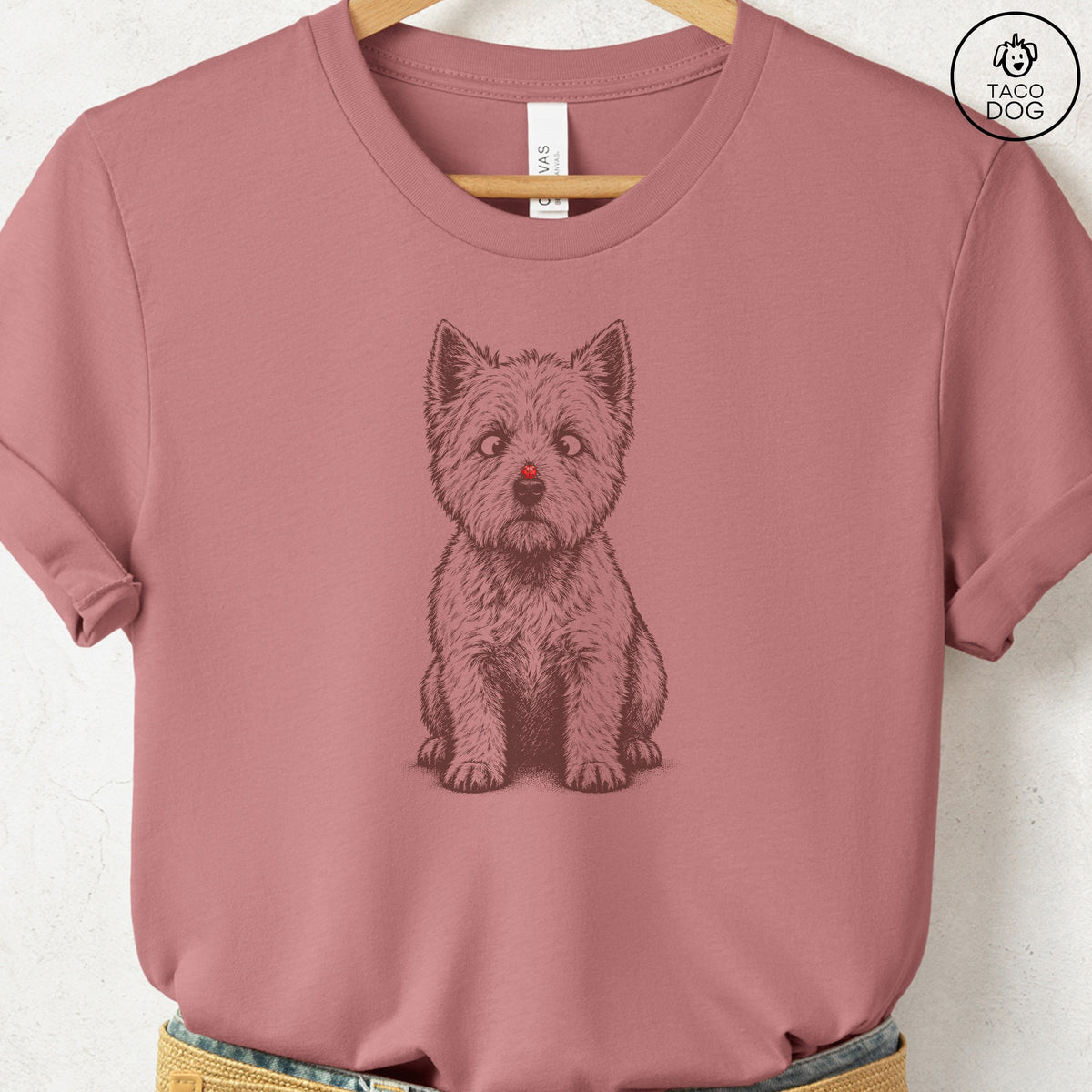 Westie Ladybug T-Shirt Heather Mauve Taco-Dog