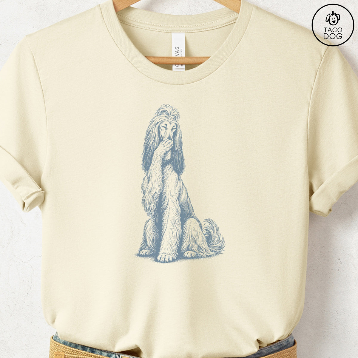 Afghan Hound Laughing T-Shirt Natural Taco-Dog