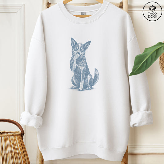 Australian Cattle Dog Laughing Sweatshirt White Taco-Dog