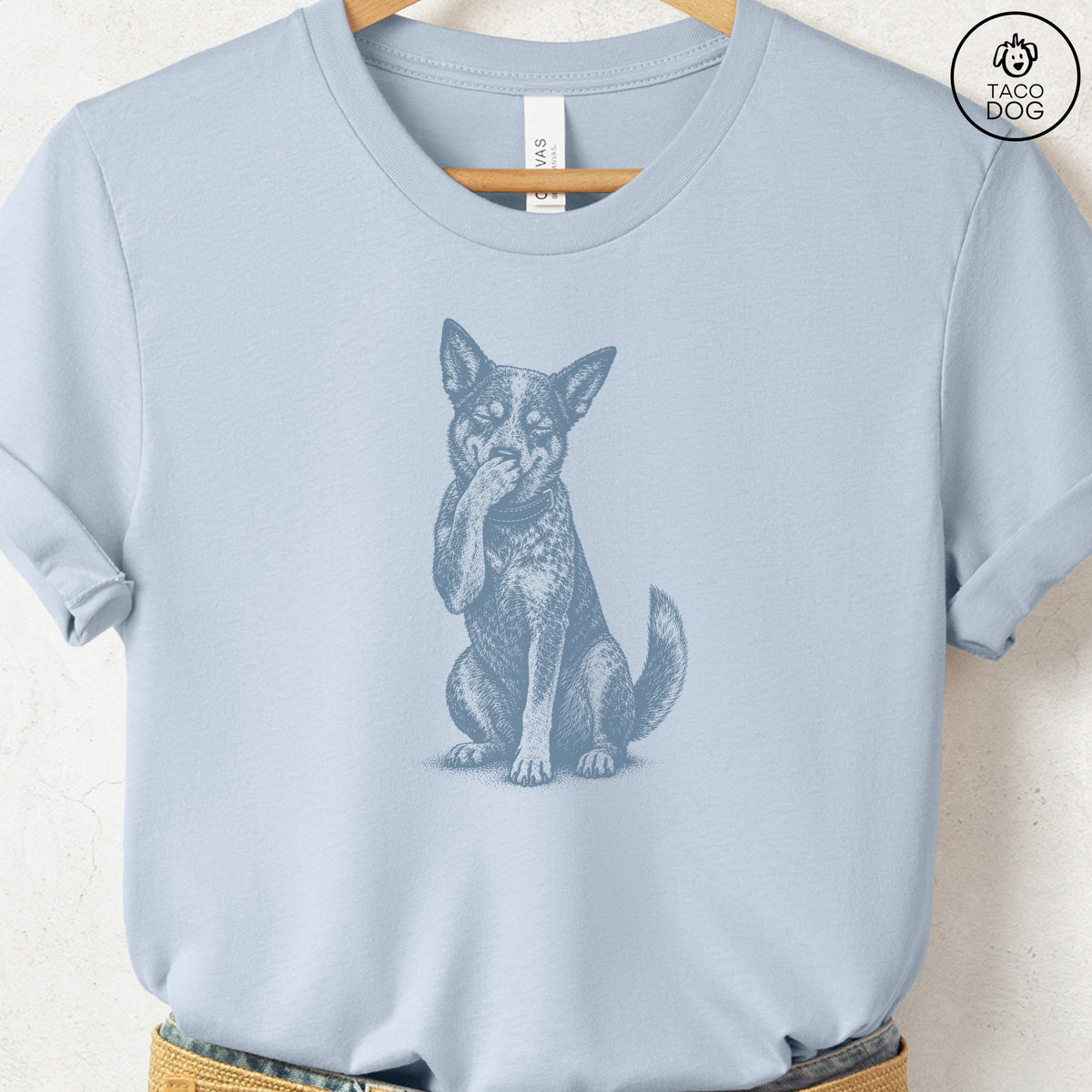 Australian Cattle Dog Laughing T-Shirt Light Blue Taco-Dog