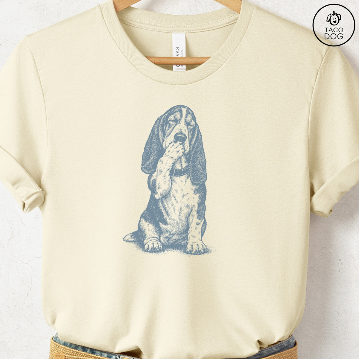 Basset Hound Laughing T-Shirt Natural Taco-Dog