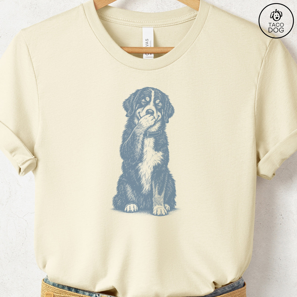 Bernese Mountain Dog Laughing T-Shirt, design close-up