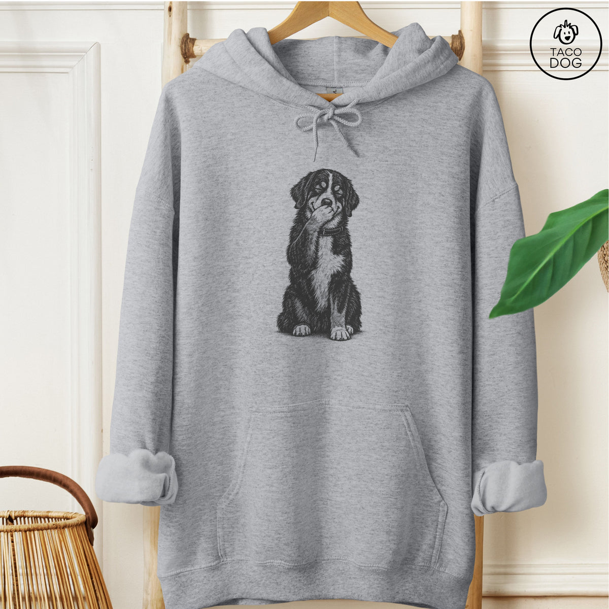 Bernese Mountain Dog Laughing Hoodie Graphite Heather Taco-Dog