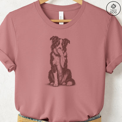 Border Collie Laughing T-Shirt Heather Mauve Taco-Dog