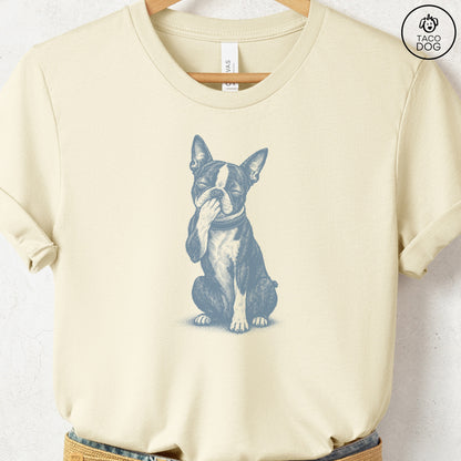 Boston Terrier Laughing T-Shirt Natural Taco-Dog