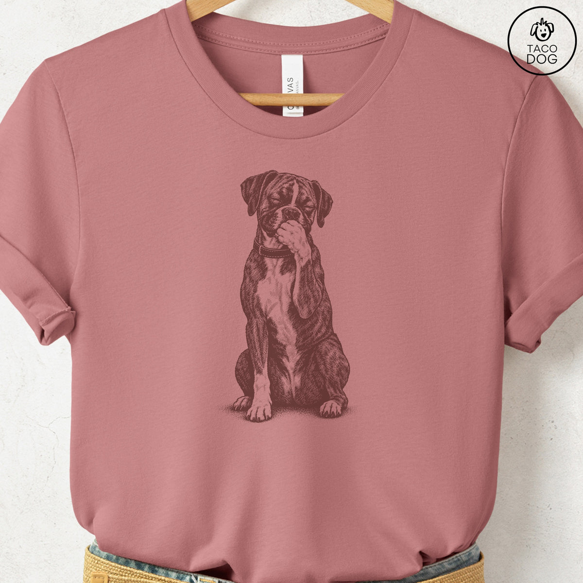 Boxer Laughing T-Shirt Heather Mauve Taco-Dog