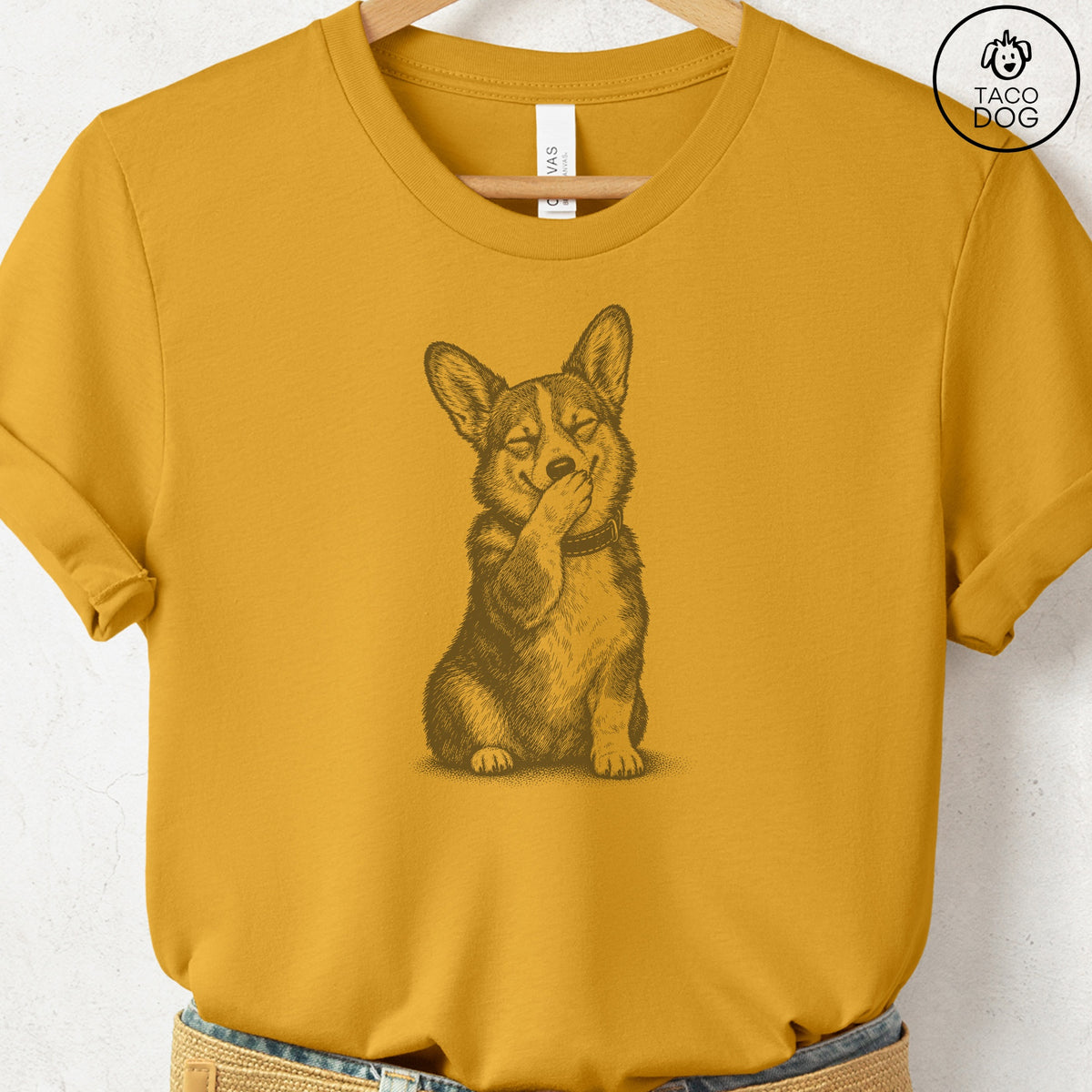 Corgi Laughing T-Shirt Mustard Taco-Dog