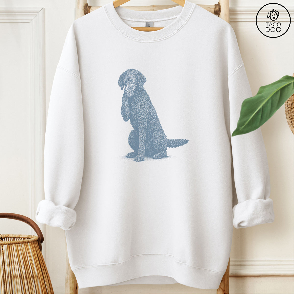 Curly-Coated Retriever Laughing Sweatshirt White Taco-Dog