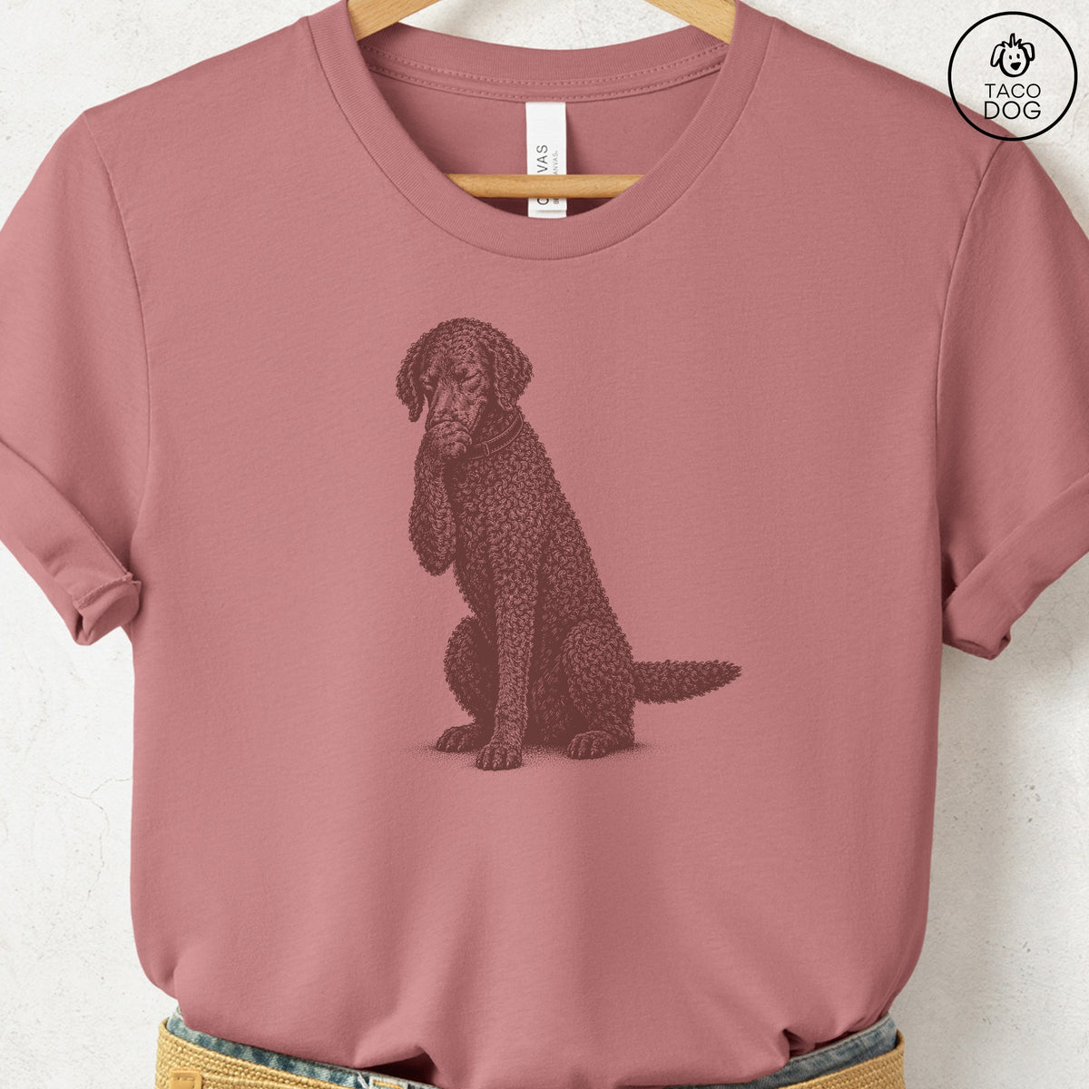 Curly-Coated Retriever Laughing T-Shirt Heather Mauve Taco-Dog