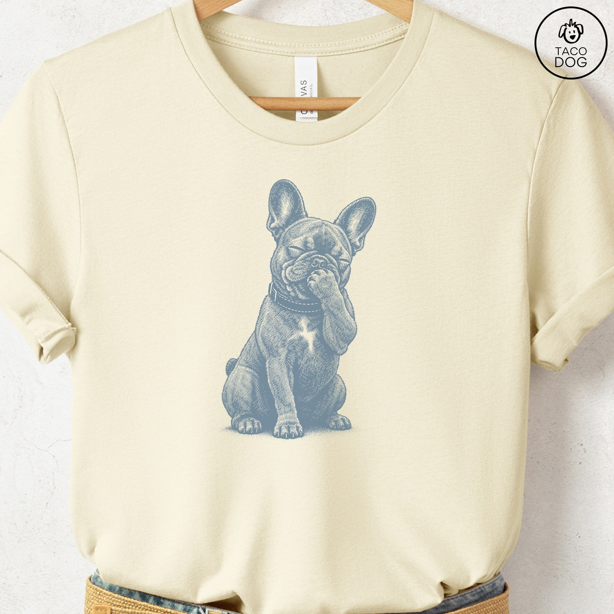 French Bulldog Frenchie Laughing T-Shirt Natural Taco-Dog