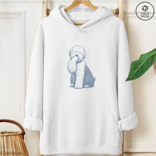 Old English Sheepdog Laughing Hoodie White Taco-Dog