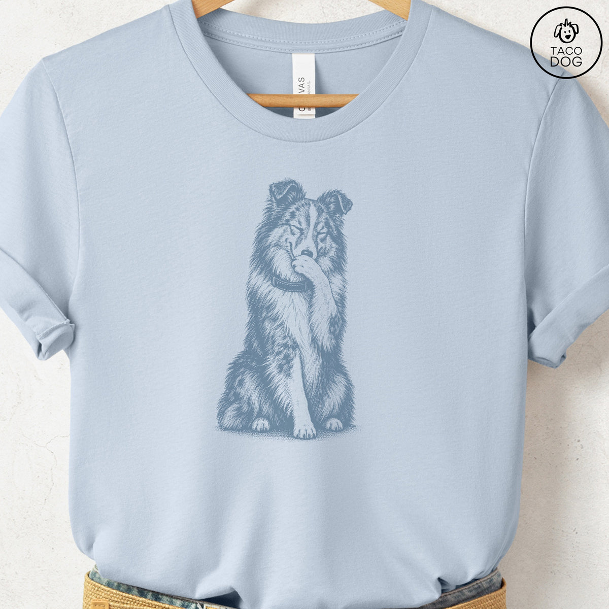 Shetland Sheepdog Laughing T-Shirt Light Blue Taco-Dog