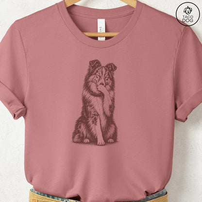 Shetland Sheepdog Laughing T-Shirt Heather Mauve Taco-Dog