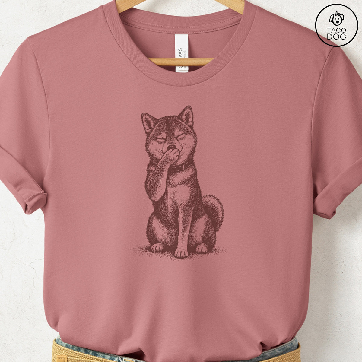 Shiba Inu Laughing T-Shirt Heather Mauve Taco-Dog