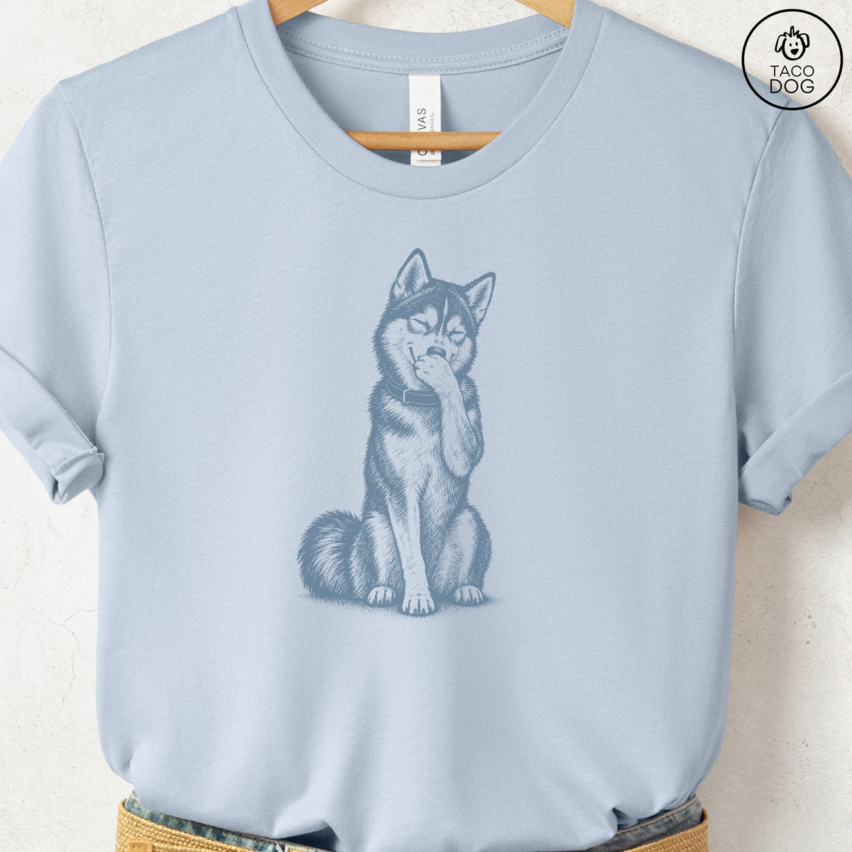 Husky Laughing T-Shirt Light Blue Taco-Dog