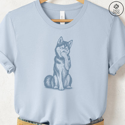 Husky Laughing T-Shirt Light Blue Taco-Dog