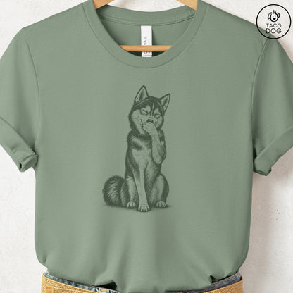 Husky Laughing T-Shirt Sage Taco-Dog
